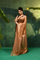 'Sanvikaa' Dusty Mauve Pink Pure Diamond Iktara Tissue Banarasi Handloom Saree